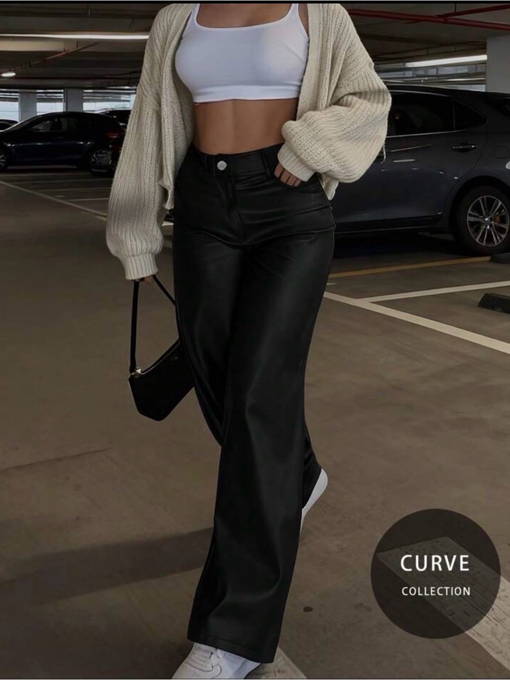 SHEIN Black Wide-Leg Faux Leather Pants
